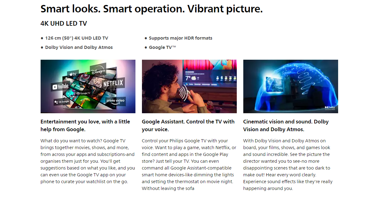 Philips 7100 series 4K UHD LED TV 50PUT7129/98 Pixel Precise Ultra HD , with Dolby Vision & Dolby Atmos , Bluetooth 5.0 · v19
