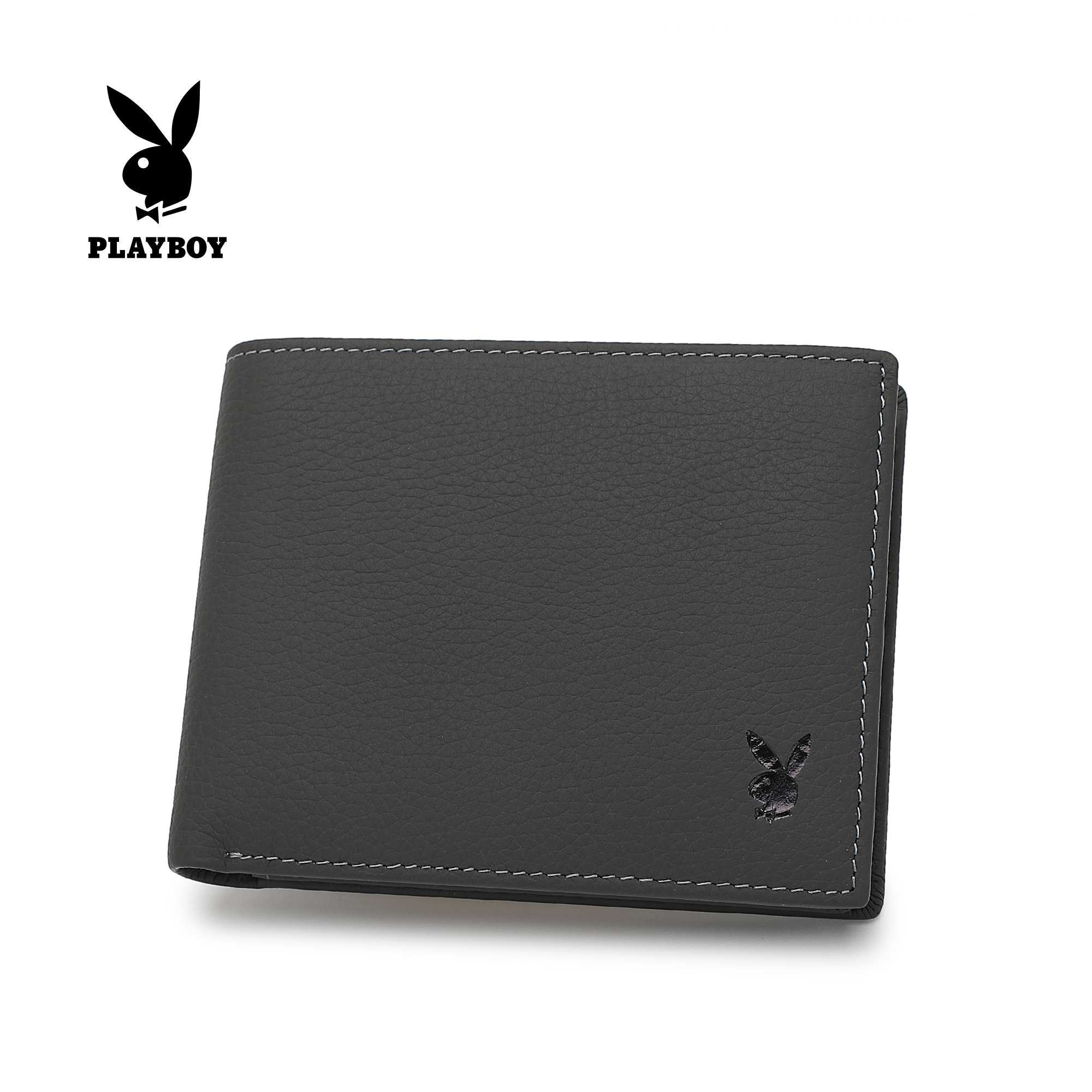 PLAYBOY Genuine Leather RFID Long Wallet / Bifold Wallet PW 271 Grey