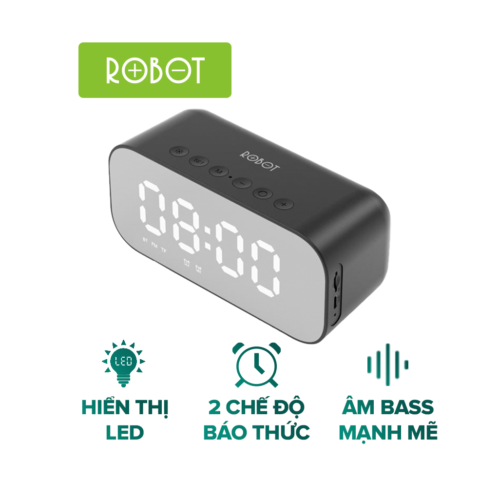 Loa đồng hồ Robot RB560 loa bluetooth đồng hồ báo thức công suất lớn 5W màn hình led bass mạnh pin lâu kết nối thẻ nhớ fm đàm thoại rảnh tay hiện thị nhiệt độ âm thanh hay chất lượng tốt l hàng chính hãng