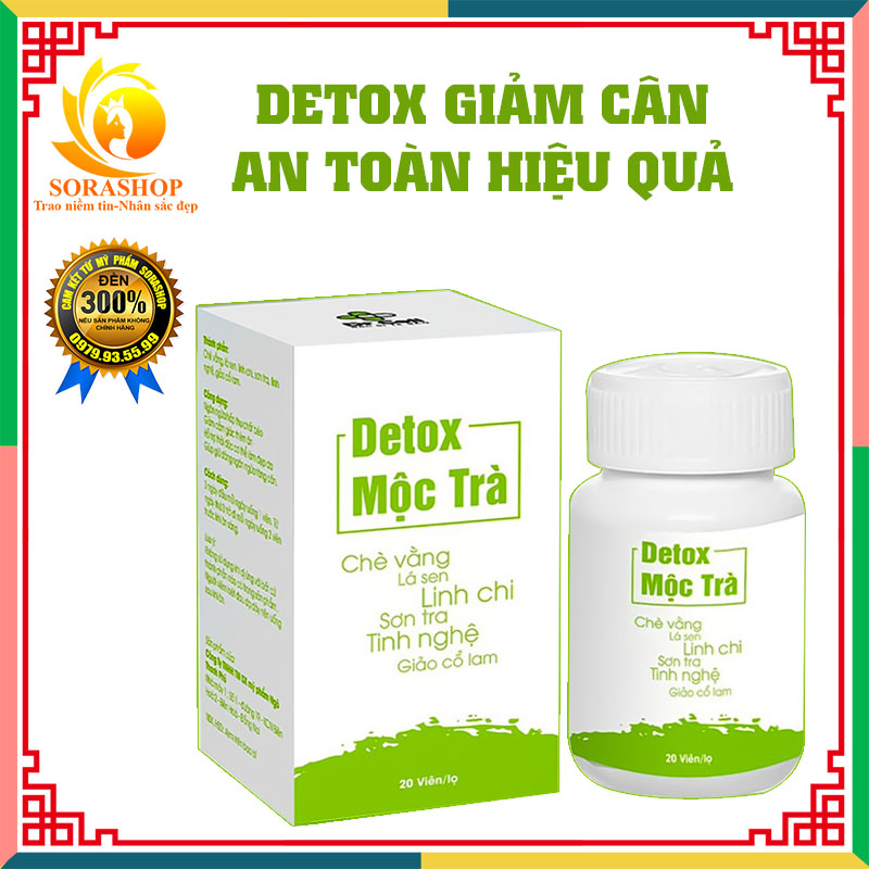 Tra giam can detox mộc trà, an toàn, hiệu quả, không tăng cân trở lại. hộp 20 viên