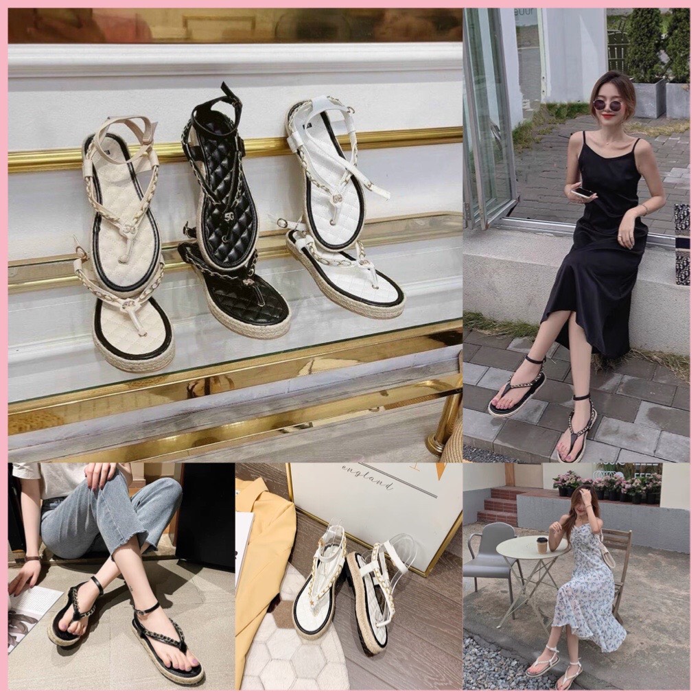 Sandal cói Hiền Hồ thời trang, Xăng Đan Đế Xuồng 3cm Thời Trang Hè Siêu Hot