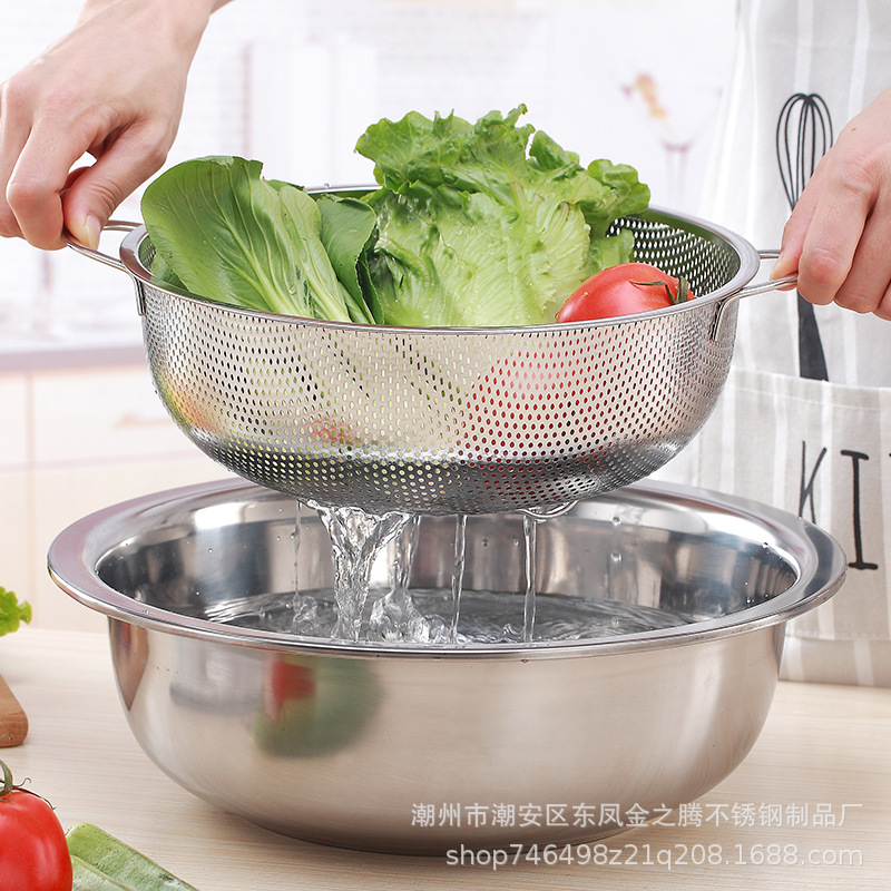 Rổ inox kích thước 28cm vành dày - lỗ nhỏ
