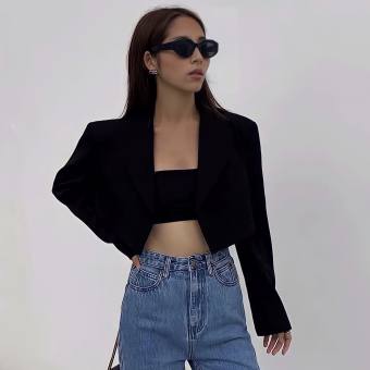 Áo Blazer Croptop Cổ Vest Có Đệm Vai A06