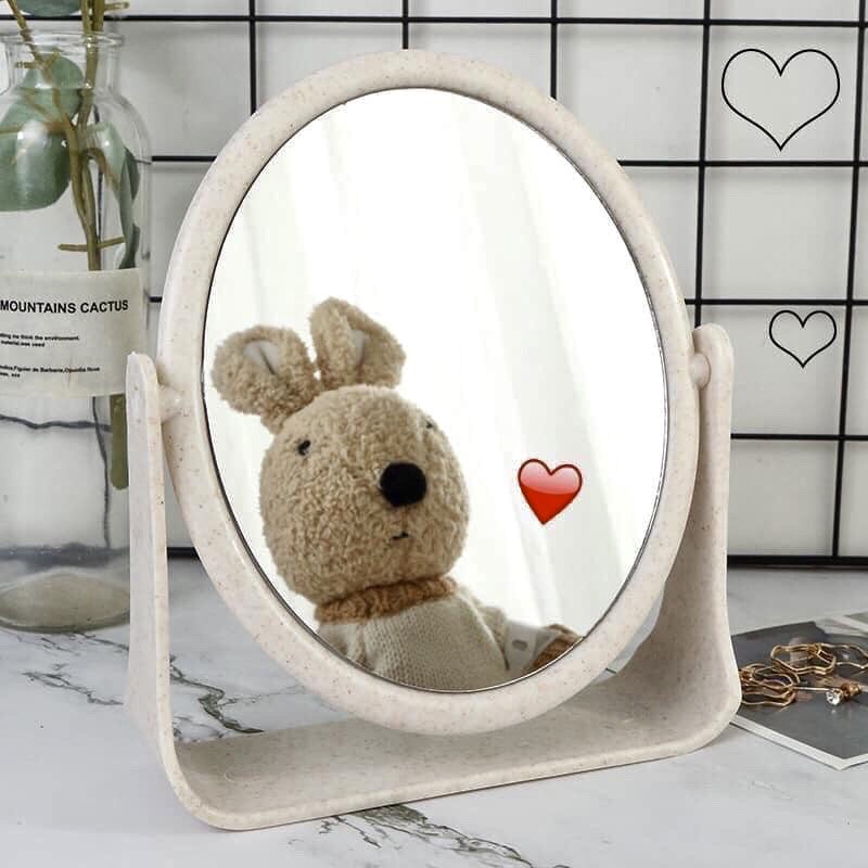 Gương để bàn trang điểm tai thỏ nhỏ uri decor gương soi 2 mặt