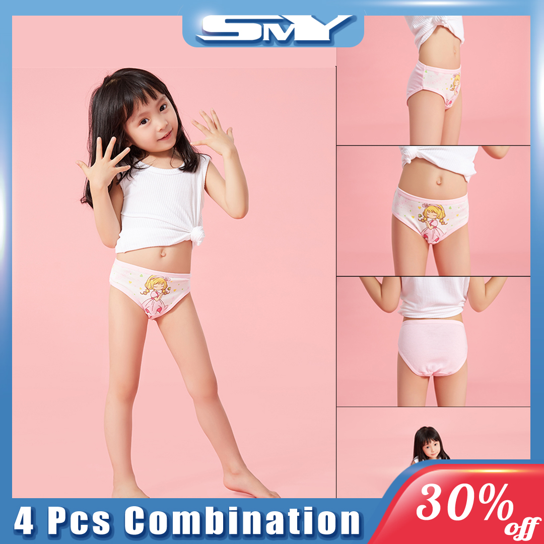 SMY 4 cái/bộ quần lót cotton bé dễ thương phim hoạt hình bướm công chúa in mẫu cô gái tam giác quần lót cho cô gái 2-12 tuổi