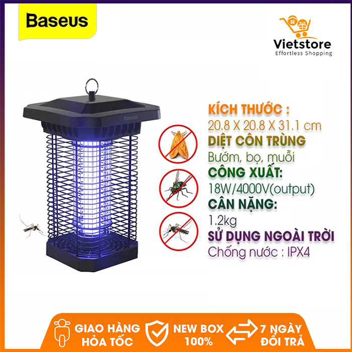 Đèn bắt muỗi, diệt côn trùng bằng công nghệ tia UV Baseus Pavilion Courtyard Mosquito Killer 18W - 4000V, kháng nước IPX4 sử dụng ngoài trời, sân vườn, ban công