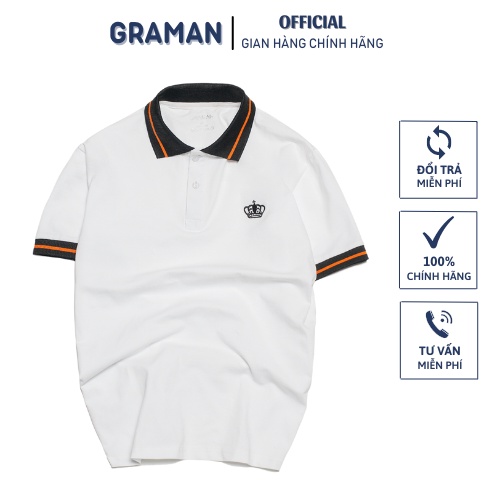 Áo polo nam thêu chữ phối cổ kẻ dọc, chất vải Cotton co giãn ,thoáng mát GRAMAN - AP01