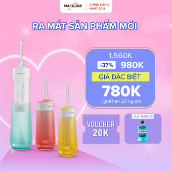 Máy tăm nước cầm tay Maxcare UltraSonic Max456P Phun xoay 360 độ, Nhỏ gọn, Chống nước IPX7, Dung tích 160ml