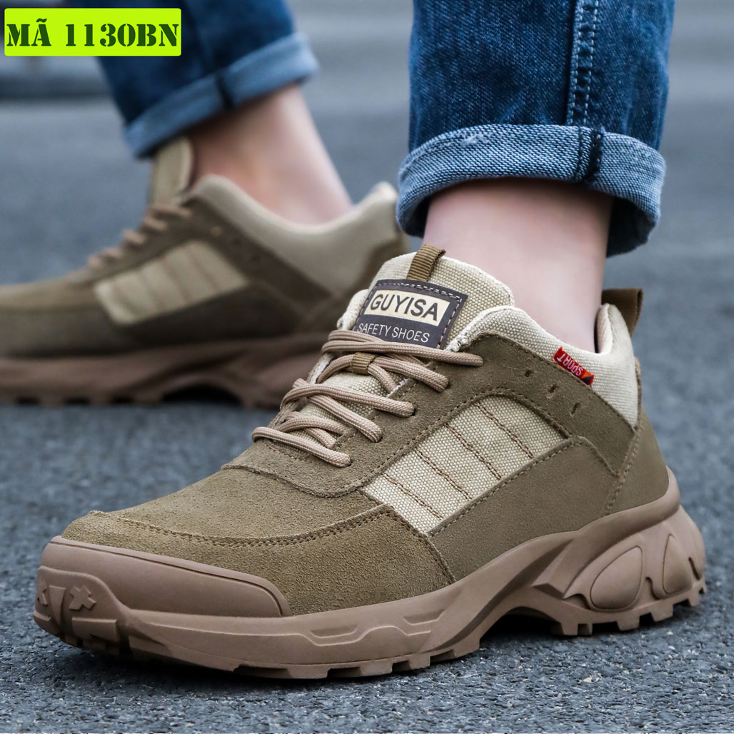 Giày Bảo Hộ Lao Động Nam Thời Trang Thể Thao TINGGU Mã 1130BN/GUYISA Sợi Vải Kết Hợp Da Bò Bền Đẹp Chống Đinh Chống Trượt An Toàn