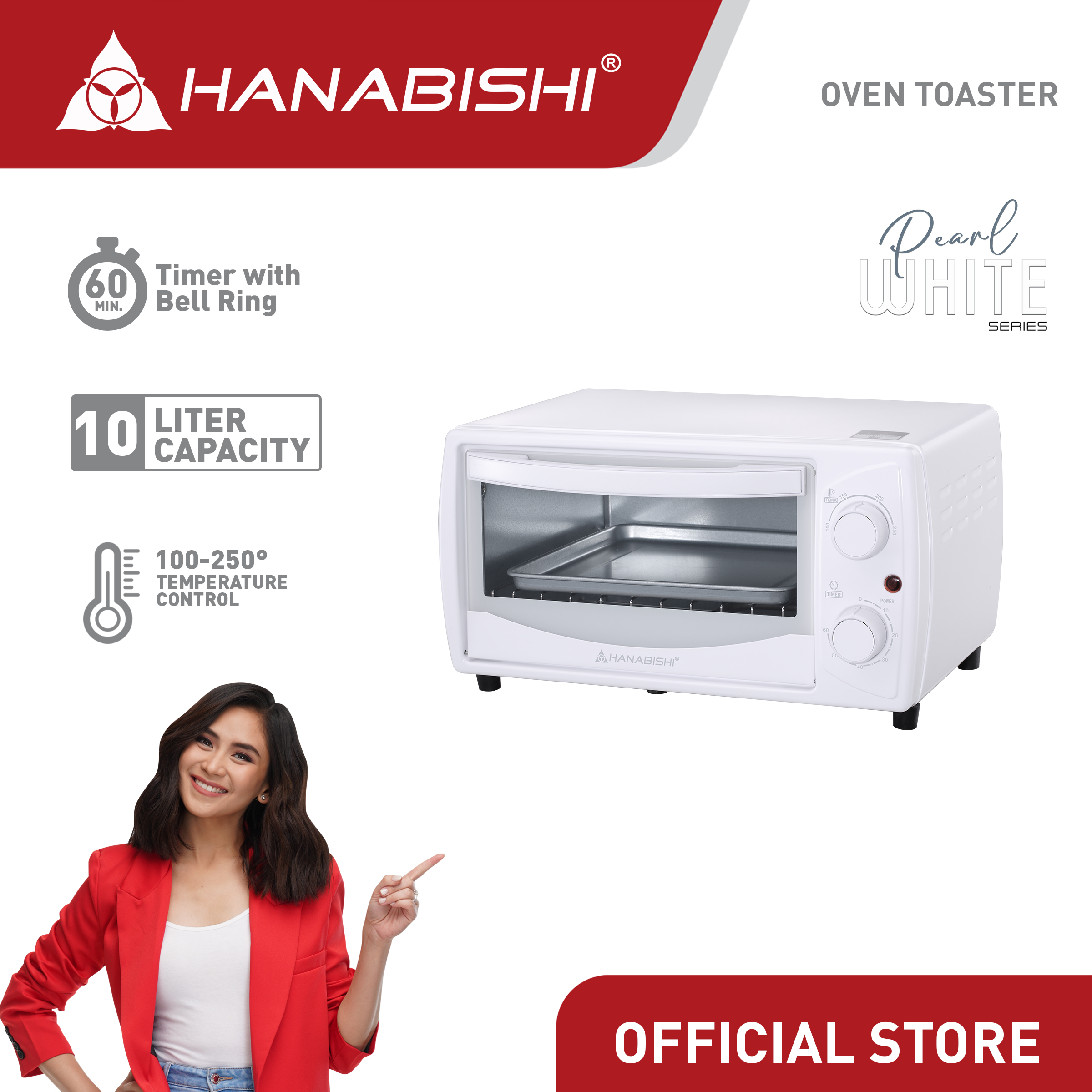 Hanabishi Aesthetic Electric Oven Toaster HO10WHT 10L