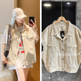 Áo gile bò nam nữ from rộng, áo khoác bò denim rách túi hộp phong cách hàn quốc KUDOSHOP