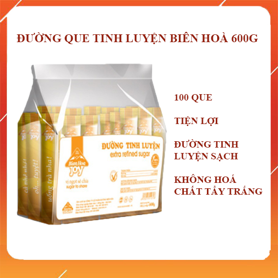 Đường que tinh luyện Biên Hoà 600g (100 que), đường tinh luyện sạch, độ tinh khiết cao, đường que nhỏ tiện lợi