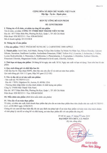 RC L Carnitine 3000mg 31 Lần Dùng - Giảm Mỡ Tự Nhiên Dạng Nước Cực Ngon