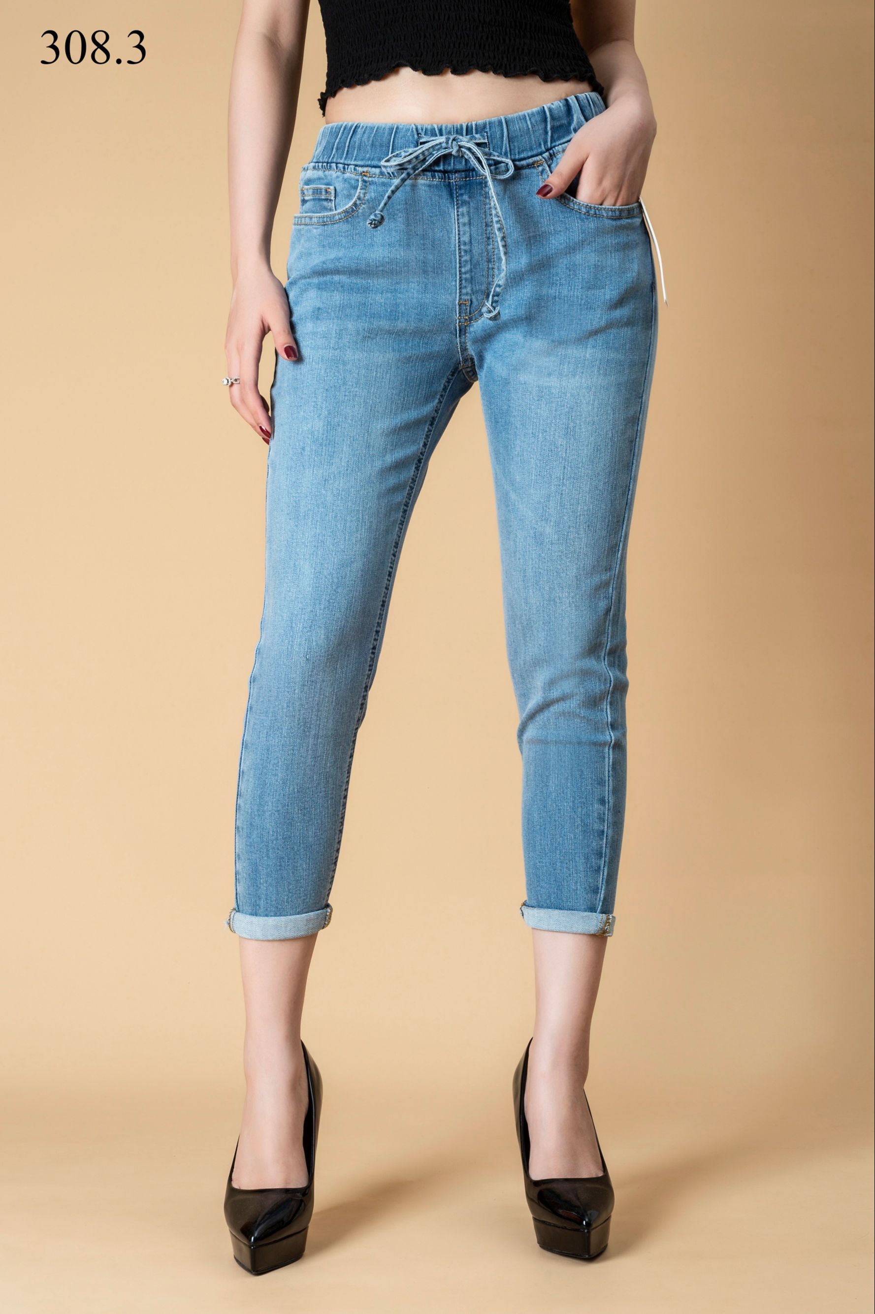 Quần jean nữ cạp chun, quần jean nữ Moza, chất mềm, co giãn