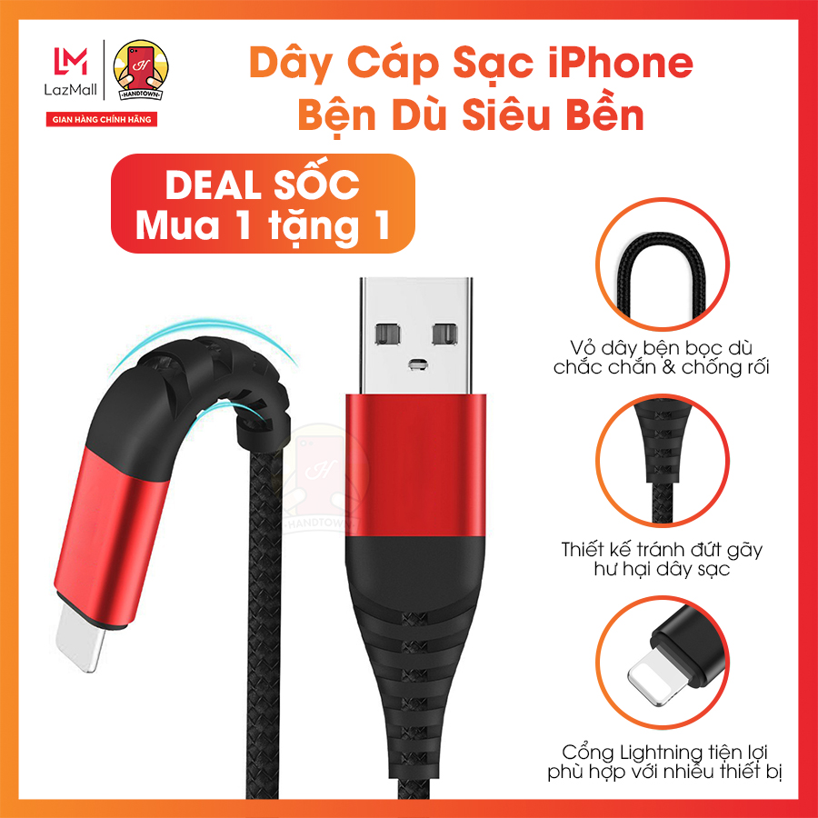 Dây cáp sạc nhanh USB to Lightning Handtown đa năng bện dây nylon cho các dòng iPhone, Ipad, Ipod