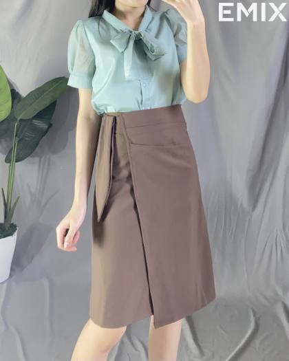 Áo Sơ Mi Công Sở Cổ Nơ 2 Lớp EMIX