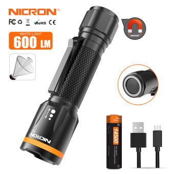 Đèn pin NICRON F51 Đèn nhiên liệu kép 7W 600lumen Độ sáng cao Đèn Led tập trung 3 chế độ Đèn pin có nắp nam châm Đèn pin có thể phóng to chống nước cho ngoài trời EDC F51