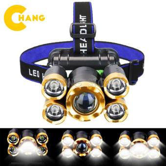 Đèn pin đội đầu 5 bóng, đèn pin đội đầu siêu sáng, đèn pin đội đầu, sạc điện, 5 bóng nhiều chế độ, thu ánh sáng gần xa