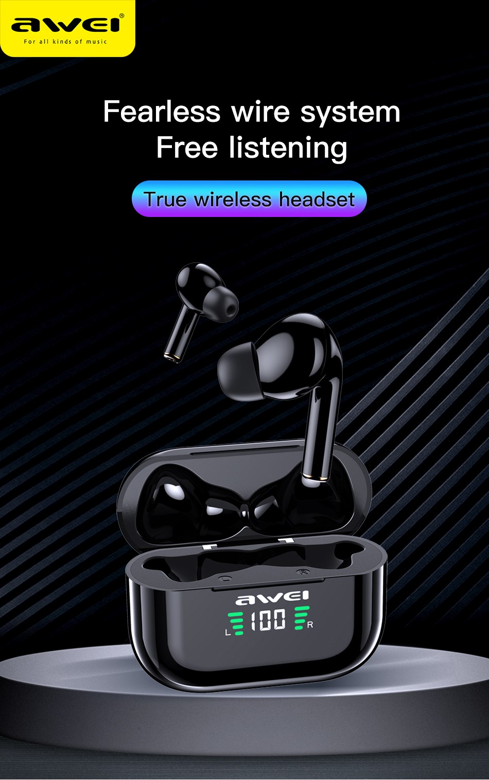 Awei T29P True Wireless Sports Earbuds with Charging Case