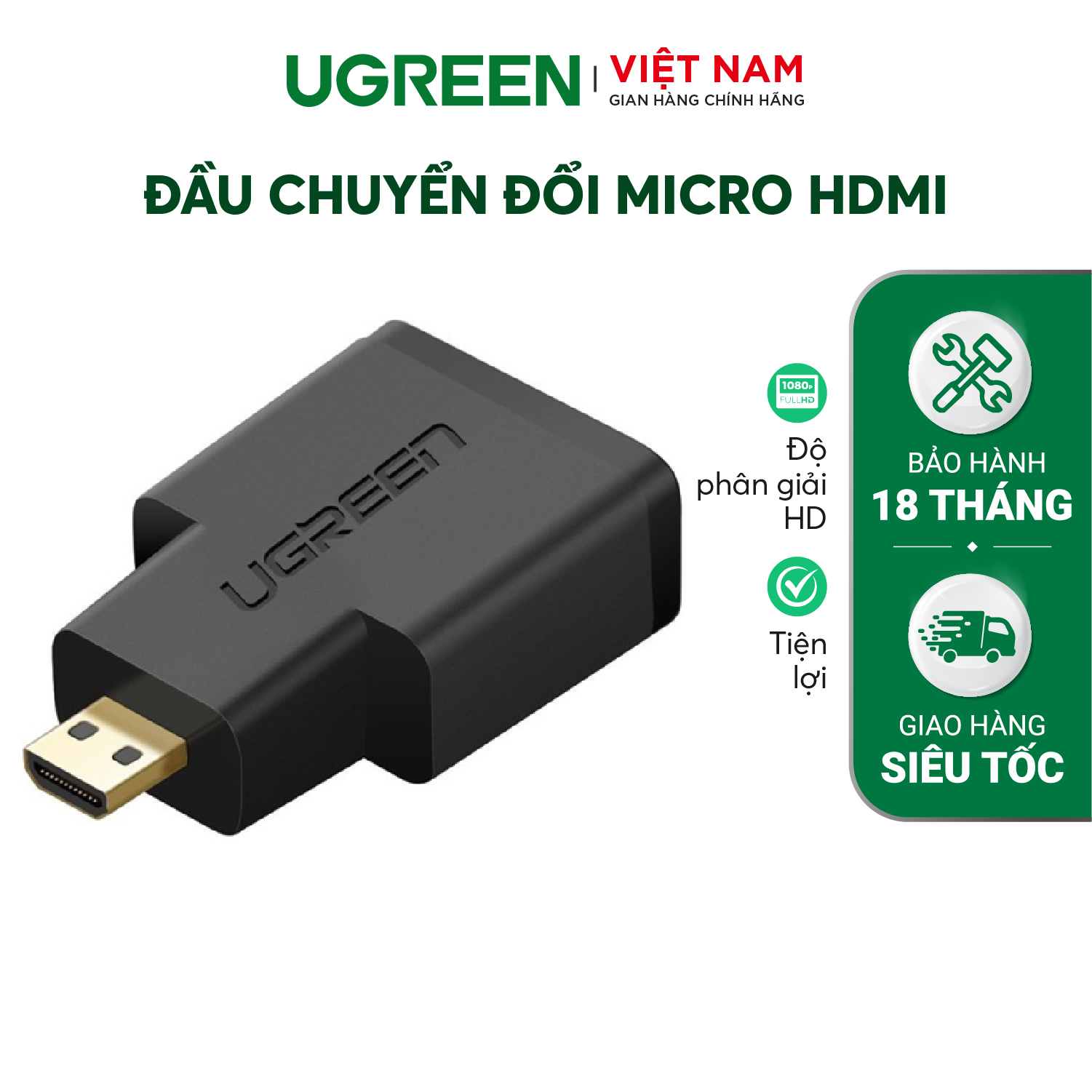 Đầu chuyển đổi micro HDMI (đực) sang HDMI (cái) UGREEN 20106 - Hãng phân phối chính thức.