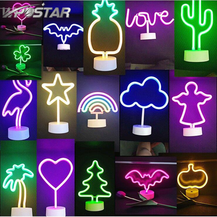 Decorative LED Neon Light Sign Star Moon Lamp USB Night Lights Decoration Home Wedding Party Gifts Neon Lamp with Base ราคา 196 บาท*ส่งฟรี