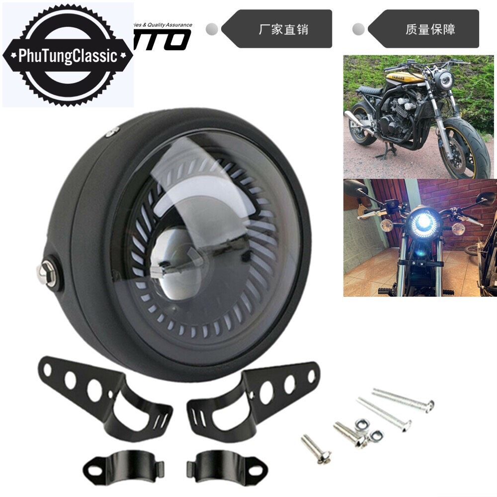 Combo đèn pha led xoáy Retro kèm theo tai bắt pha độ mọi loại xe classic, tracker...