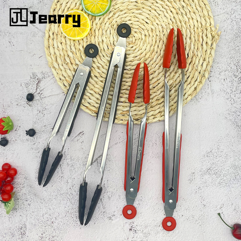 Gambar Jearry 9 12 Inch Stainless Steel Food Clip Food Grade Silicone Heat Resistant Kitchen Utensils