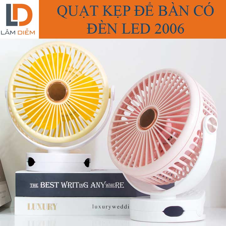 Quạt sạc để bàn kẹp bàn đa năng có đèn led siêu mát nđ 2118 - 2006