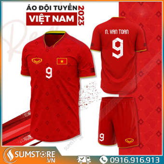 Áo Đấu Sân Nhà Đội Tuyển Việt Nam 2023 Đã In Tên Văn Toàn Số 9 - Đồ Đá Banh Chơi Được Nhiều Môn Thể Thao Nam Nữ