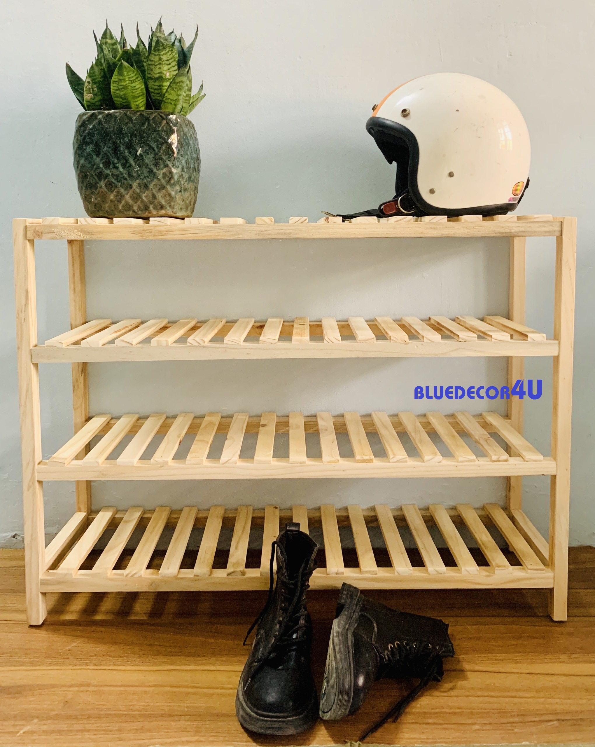 Kệ giày dép gỗ 4 tầng size 80cm - chịu lực lên đến 20kg - gỗ thông nhập khẩu