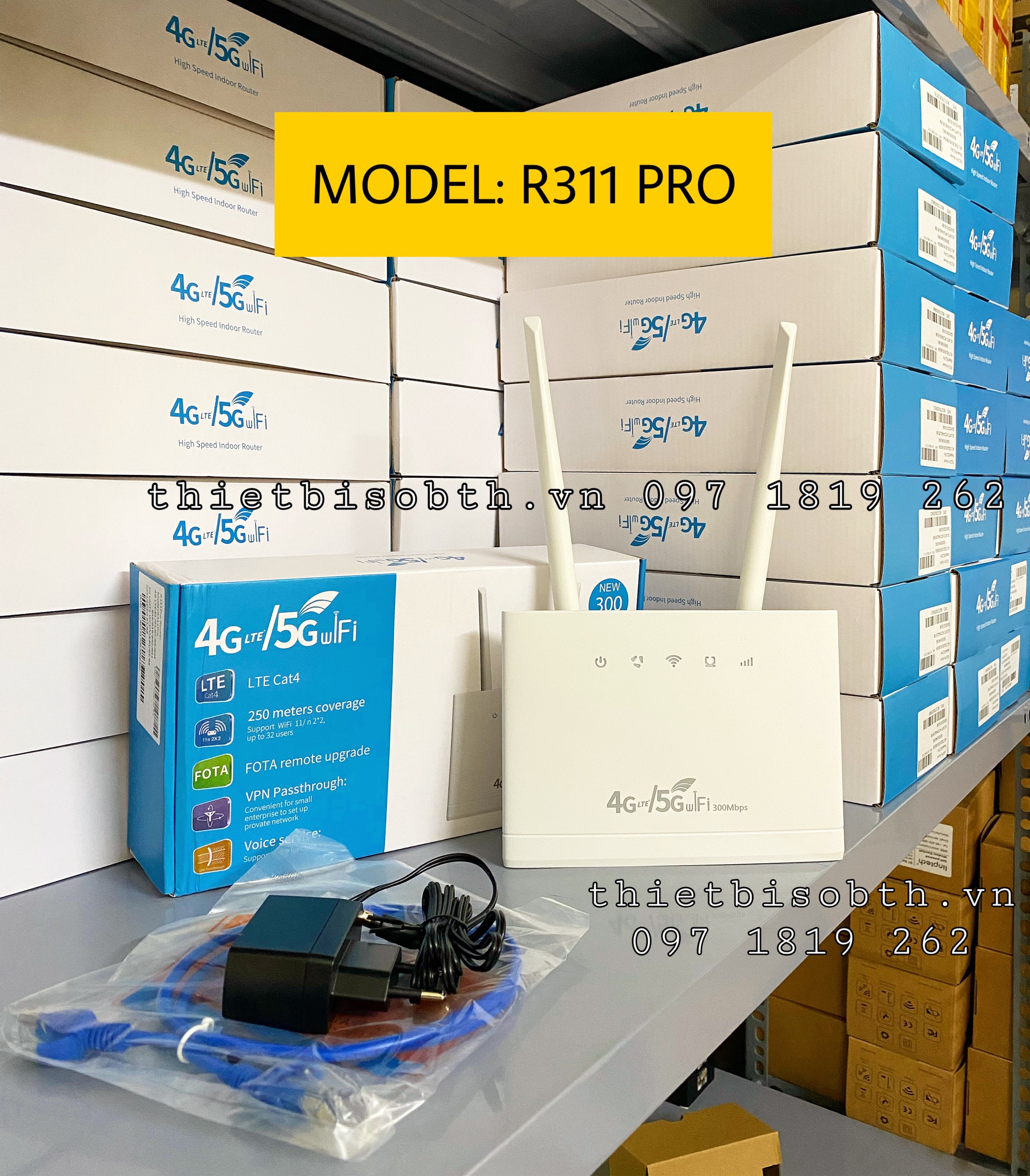 Bộ phát wifi từ sim 4g r311 pro new - 3 cổng lan, kết nối 32 thiết bị, lắp đặt camera, ô tô, xe khách...