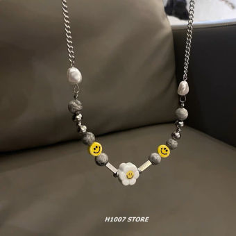Dây chuyền hạt đá kèm mặt cười , Vòng cổ mặt cười hạt đá , vòng tay mặt cười