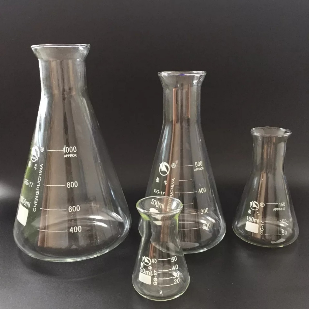 Bình tam giác thủy tinh 100ml, 250ml, 500ml, 1000ml cổ trơn- bình nón 100ml, 250ml, 500ml, 1000ml