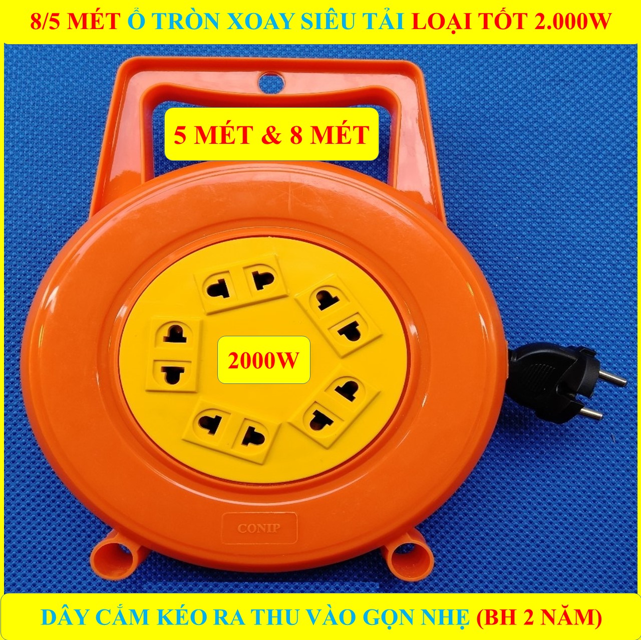 8 mét / 5 mét ổ cắm điện kéo dài chịu tải cao 2000w, ổ tròn xoay cao cấp