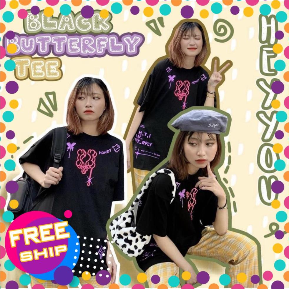Áo thun mẫu HEYYOU bướm đen form rộng tay lỡ unisex