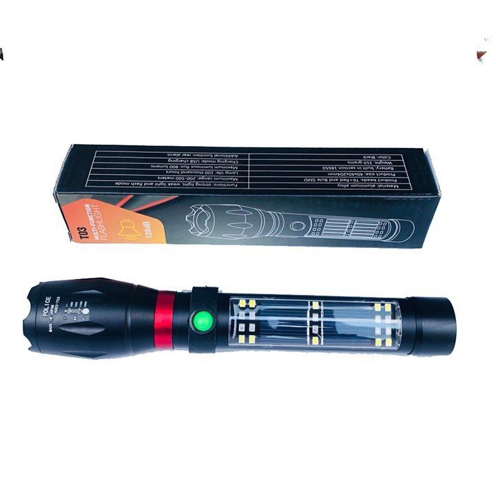 Đèn pin beam pro 11in1 model t03 nhật bản siêu sáng - chống nước có còi hú đèn báo động zoom xa gần vỏ hợp kim
