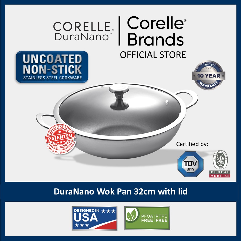 Corelle Duranano 28Cm Wok Pan With Lid - Non-Stick & Safe Cooking
