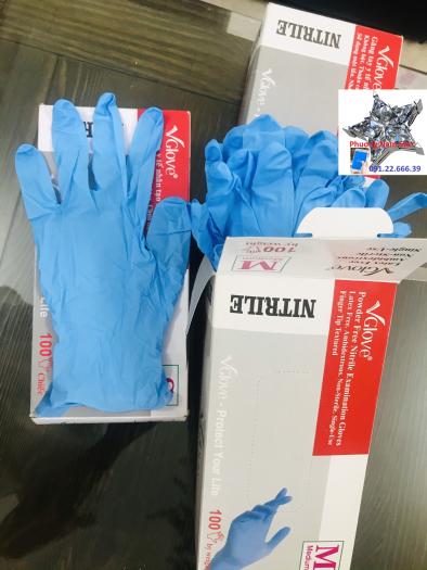 Hộp 100 Chiếc Size M, Găng tay Xanh y tế không bột EZGloves Nitrile Gloves Khải Hoàn (04 HỘP)
