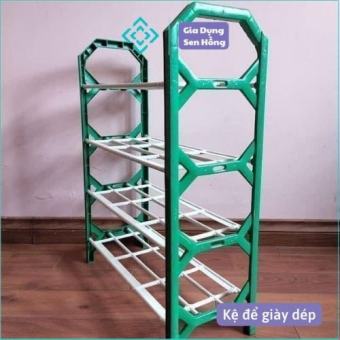 Kệ để giày dép 4 tầng bằng nhựa để được đến 8 đôi giày và dép Sen Hồng