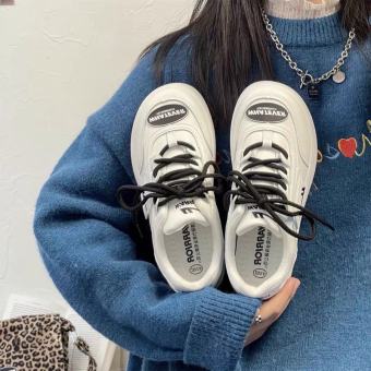 Giày thể thao nữ MG trắng da mềm độn đế cao 5 cm sneaker ulzzang hàn quốc học sinh đi học đi chơi đi làm đẹp