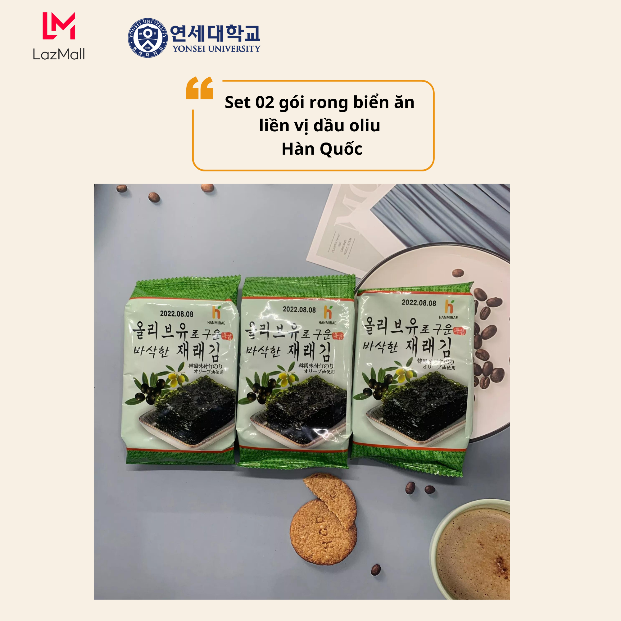 Set rong biển ăn liền tẩm dầu oliu hàn quốc gói 5g