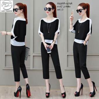 Set đồ bộ mặc nhà đồ bộ kiểu nữ quần 9 tất mix áo cách dơi phối voan sang chảnh