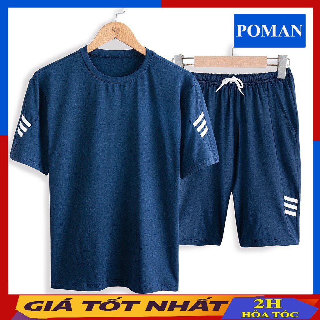 Đồ bộ thể thao nam thun lạnh cotton uni đồ bộ nam phối màu co giãn 4 chiều bo03 - poman