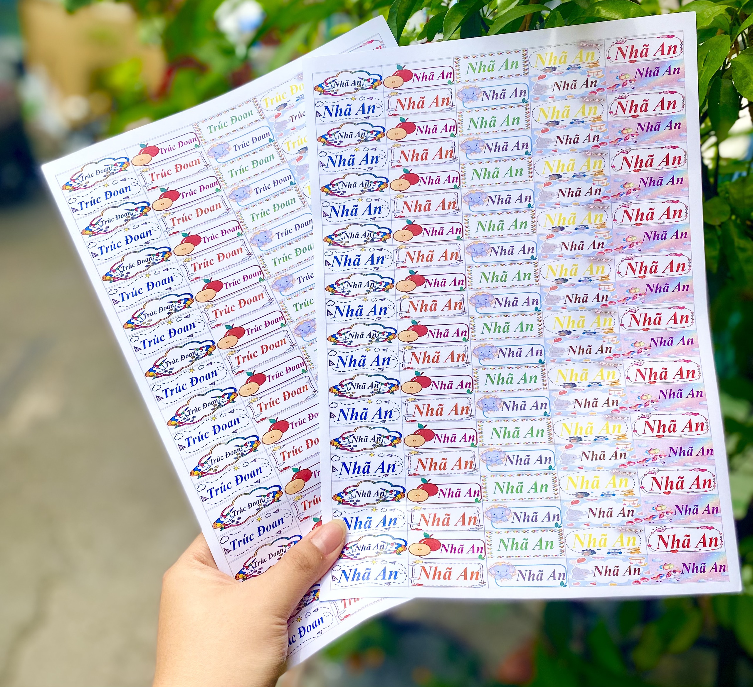 Set 100 sticker decal in tên bé size mini
