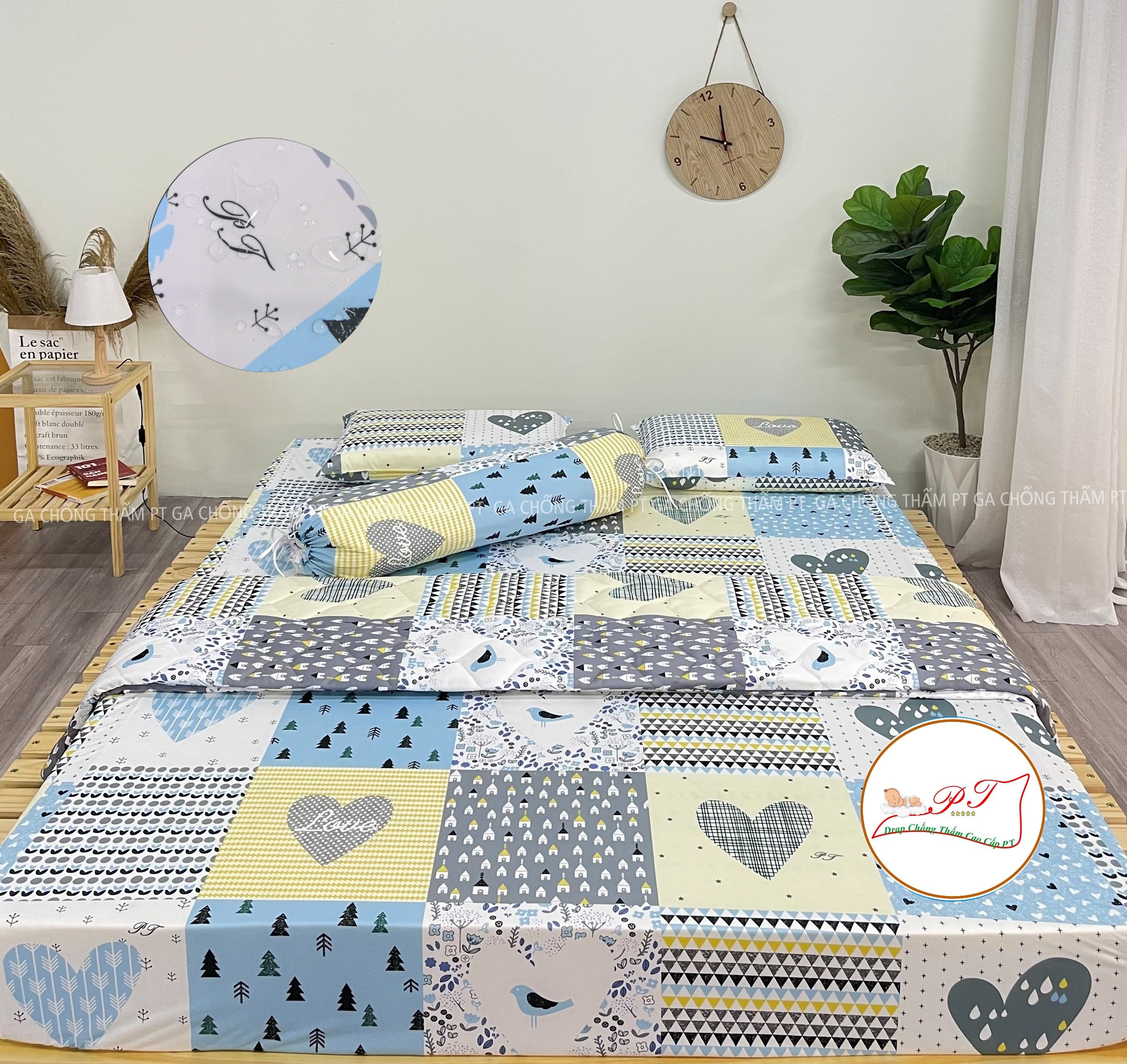 HCM--Ga Chống Thấm Cao Cấp PT Mẫu Họa Tiết Love Xanh