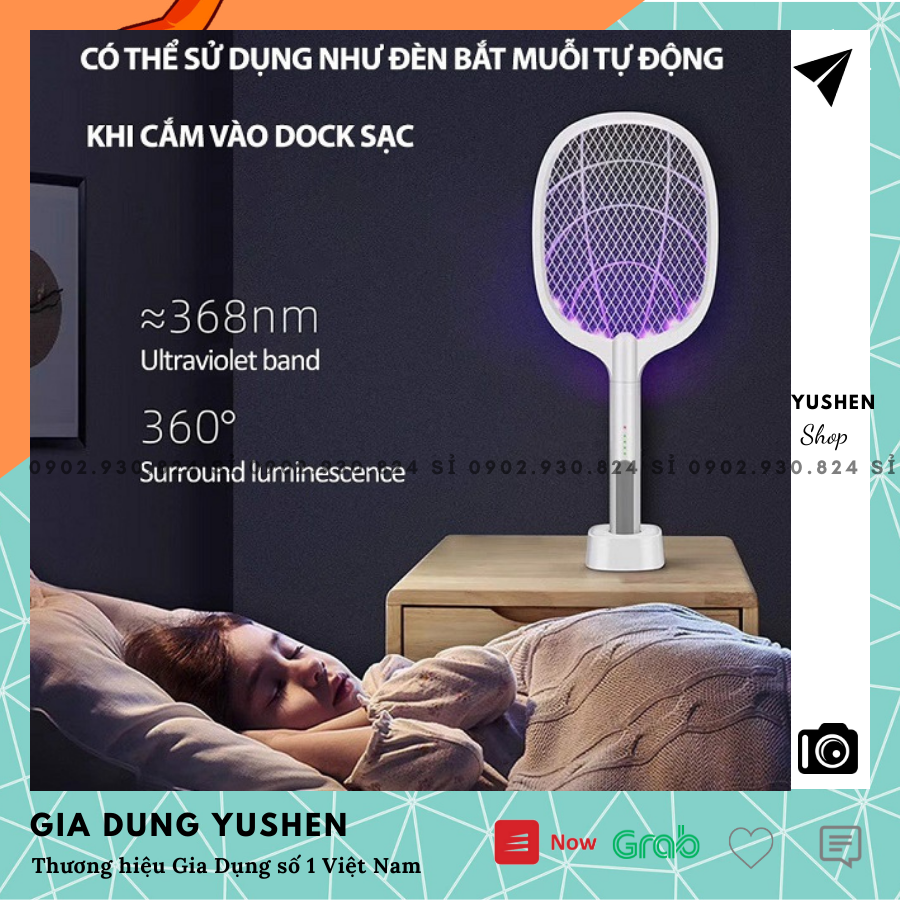 Vợt muỗi kiêm đèn bắt muỗi thông minh 2in1 có đế fb-858 và dây sạc usb - vợt đập, bắt muỗi đa năng tự động sạc, đèn bắt muỗi tự động ban đêm - gia dụng yushen - vm07
