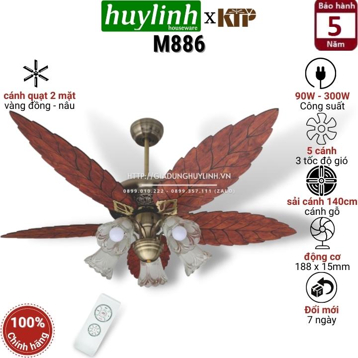 Quạt trần 5 cánh gỗ đèn chùm kim thuận phong ktp m886