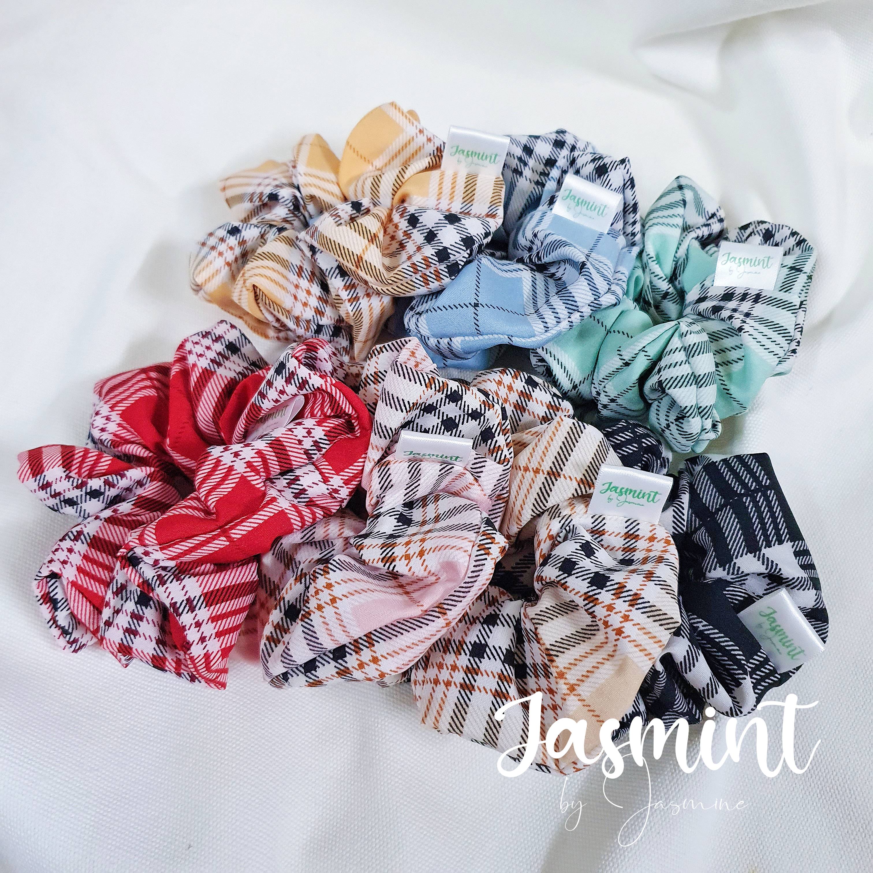 Scrunchies Đồ cột tóc, buộc tóc vải kẻ style Hàn nhiều màu đáng yêu size vừa chuẩn Jasmint