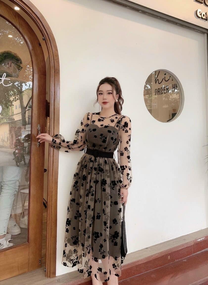 Đầm cao cấp xuất khẩu phối lưới hoa xinh lung linh cho các công chúa