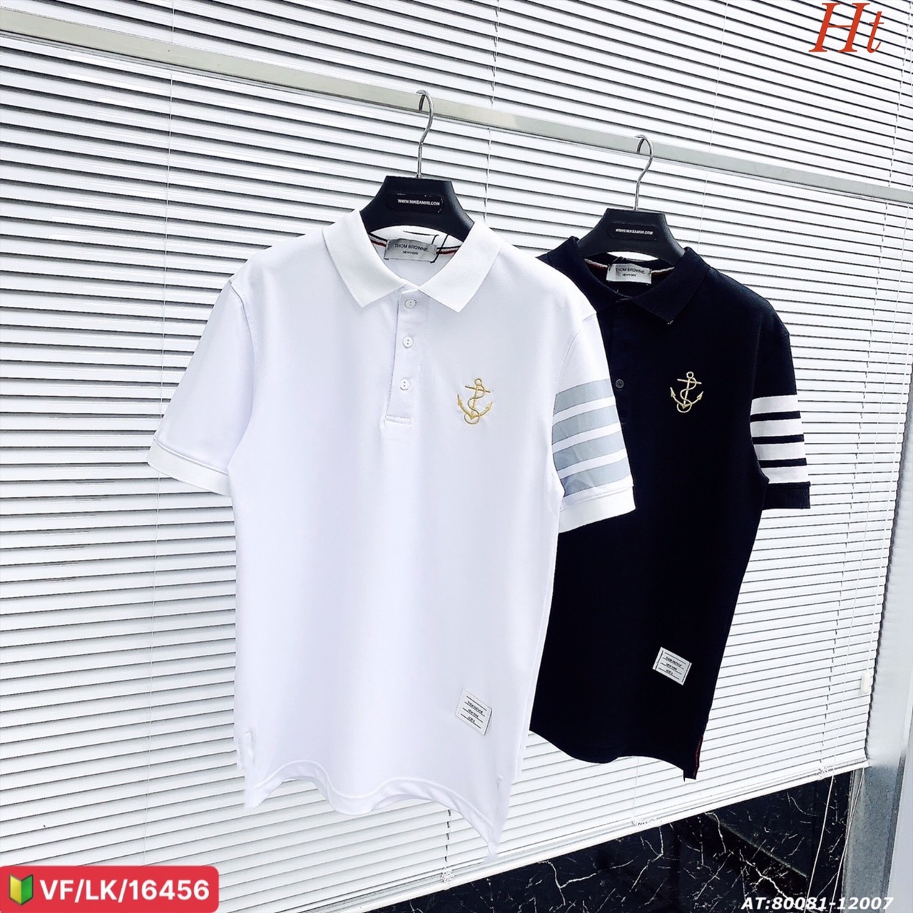 Áo Polo Mỏ neo sọc tay * 2 màu: đen, trắng💎 chất cottong su mềm mịn,HT